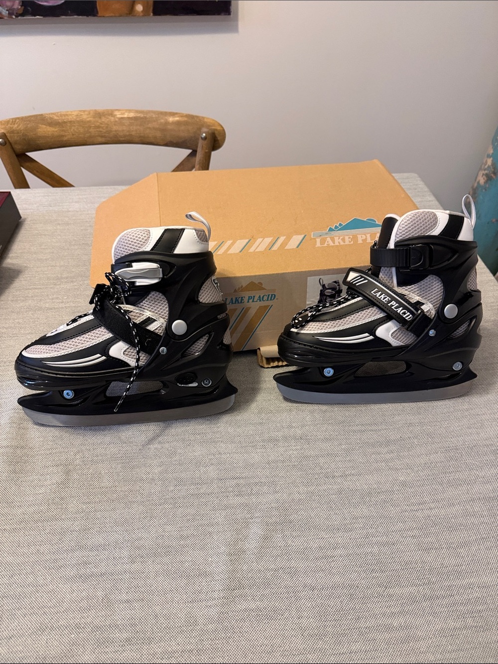 Lake Placid Kids Black and Gray Adjustable Ice Skates